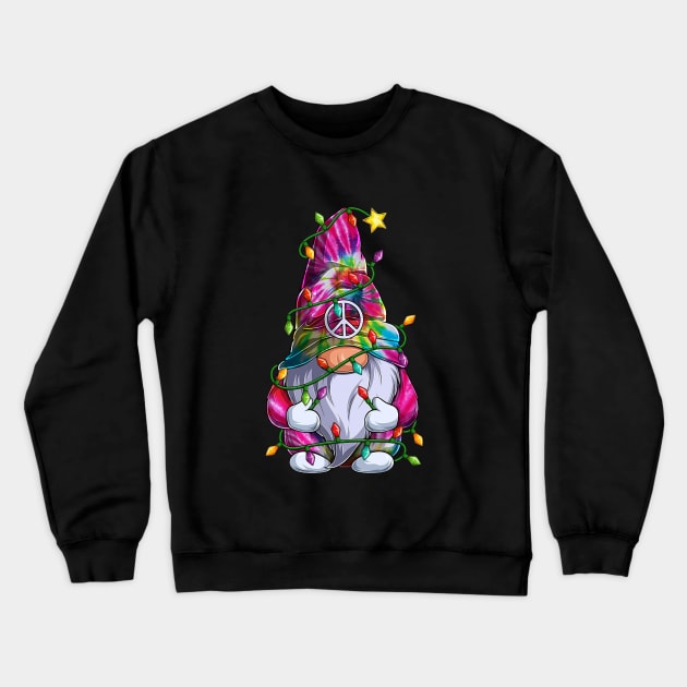 Cute Tie Dye Gnome Christmas Lights Xmas Gnome Lover Crewneck Sweatshirt by Magazine